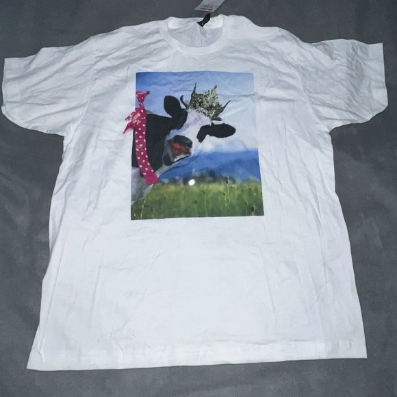 Bling A GoGo Tops - Women's Cow T-Shirt Ribbon Bling A Gogo Funny Farm Animal Tee‎ Sz XL